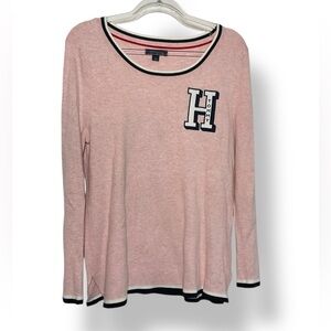 Tommy Hilfiger Sweater Pink Collegiate Letter Cotton Longsleeve Knit Size Medium